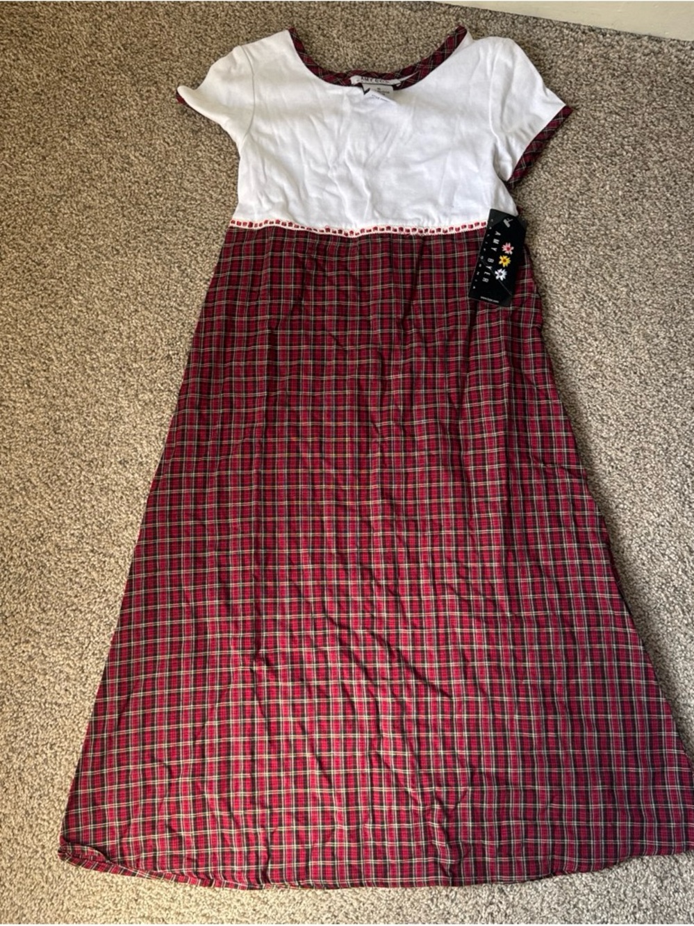 Amy Byer White Top with Red Plaid Maxi Skirt